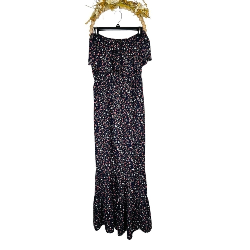 UMGEE USA FLORAL FALL OFF THE SHOULDER Navy jumpsuits Jumper SIZE M - Picture 3 of 9